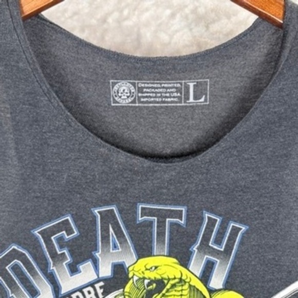 90's Grunge Vintage Mens Graphic Tank Top Death Before Defeat Sleeveless Shirt L - Picture 3 of 5